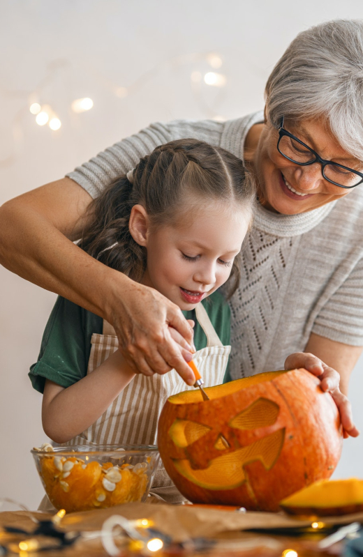 family preparing for Halloween